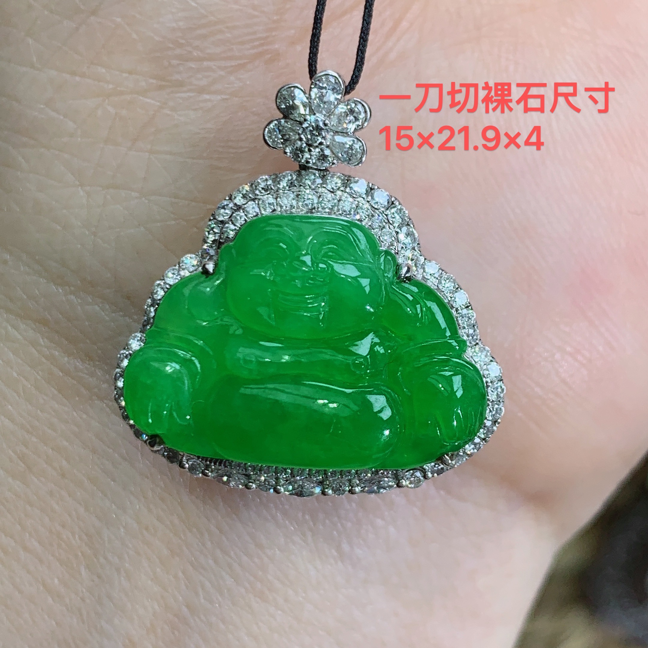 缅甸天然翡翠A货18k冰种起胶阳绿佛公吊坠雪mm