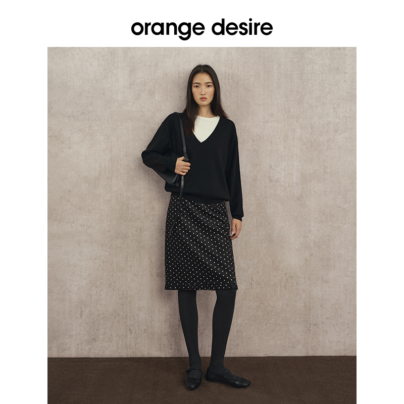 orange desire荷叶边波点直筒半身裙2025冬季OD2EWWB2003