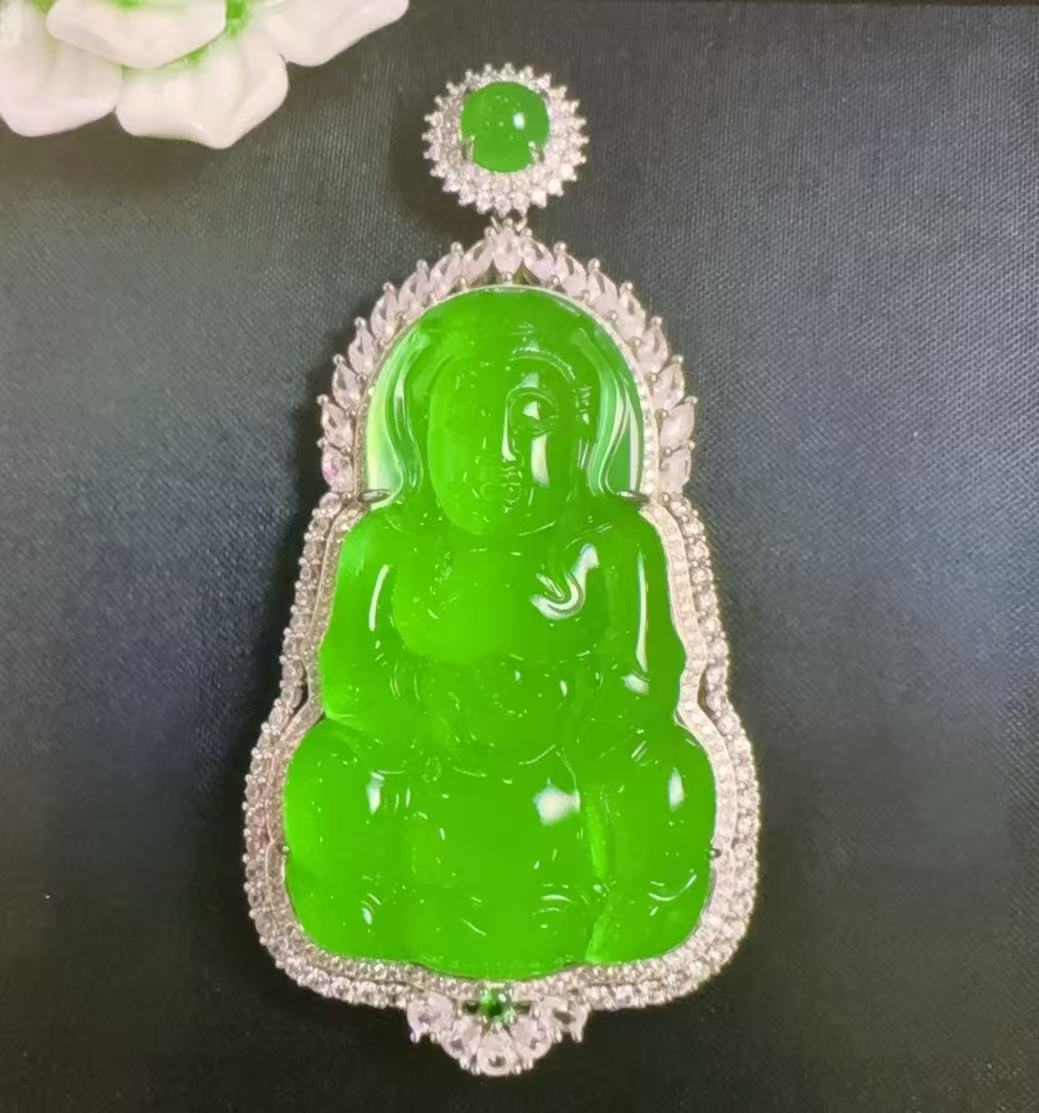 合金石英质玉吊坠 满冰高透玉镶嵌观音时尚轻奢款气质精美