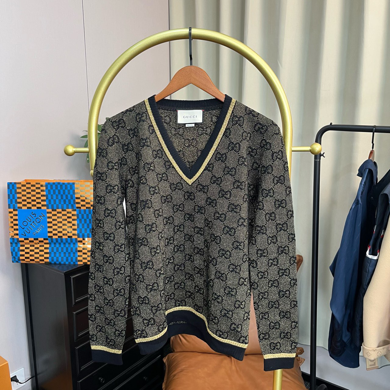 99新 GUCCI/古驰 Gucci/古驰 黑金满印毛衣 xs码 99新（引流款）