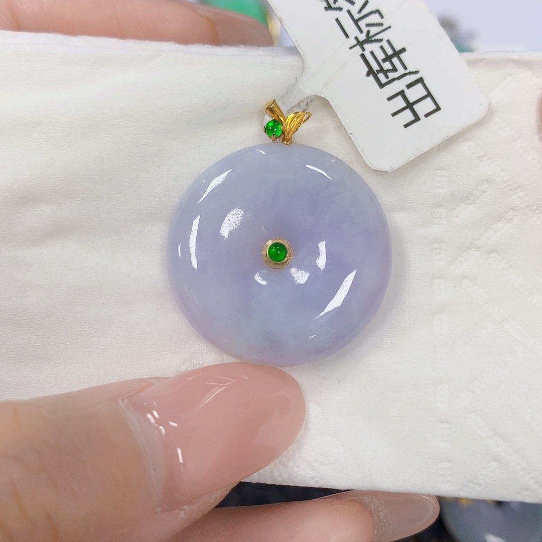 翡翠18K金镶嵌颈饰天然翡翠a货 百元以上9米证书费自理