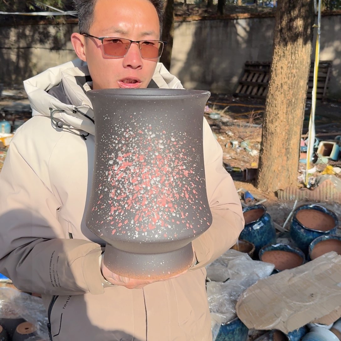 紫砂花盆口20高30（一个束腰黑色老庄宋