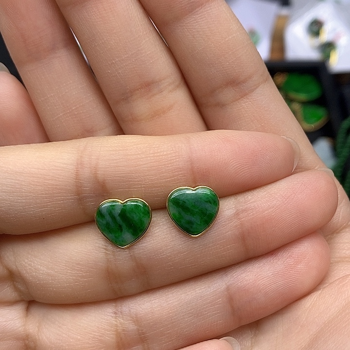 翡翠耳饰18K金镶嵌天然翡翠