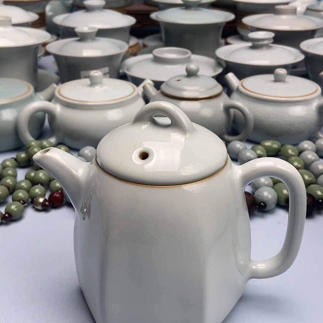 杯微瑕月白釉六方秦权壶原矿原釉原产地