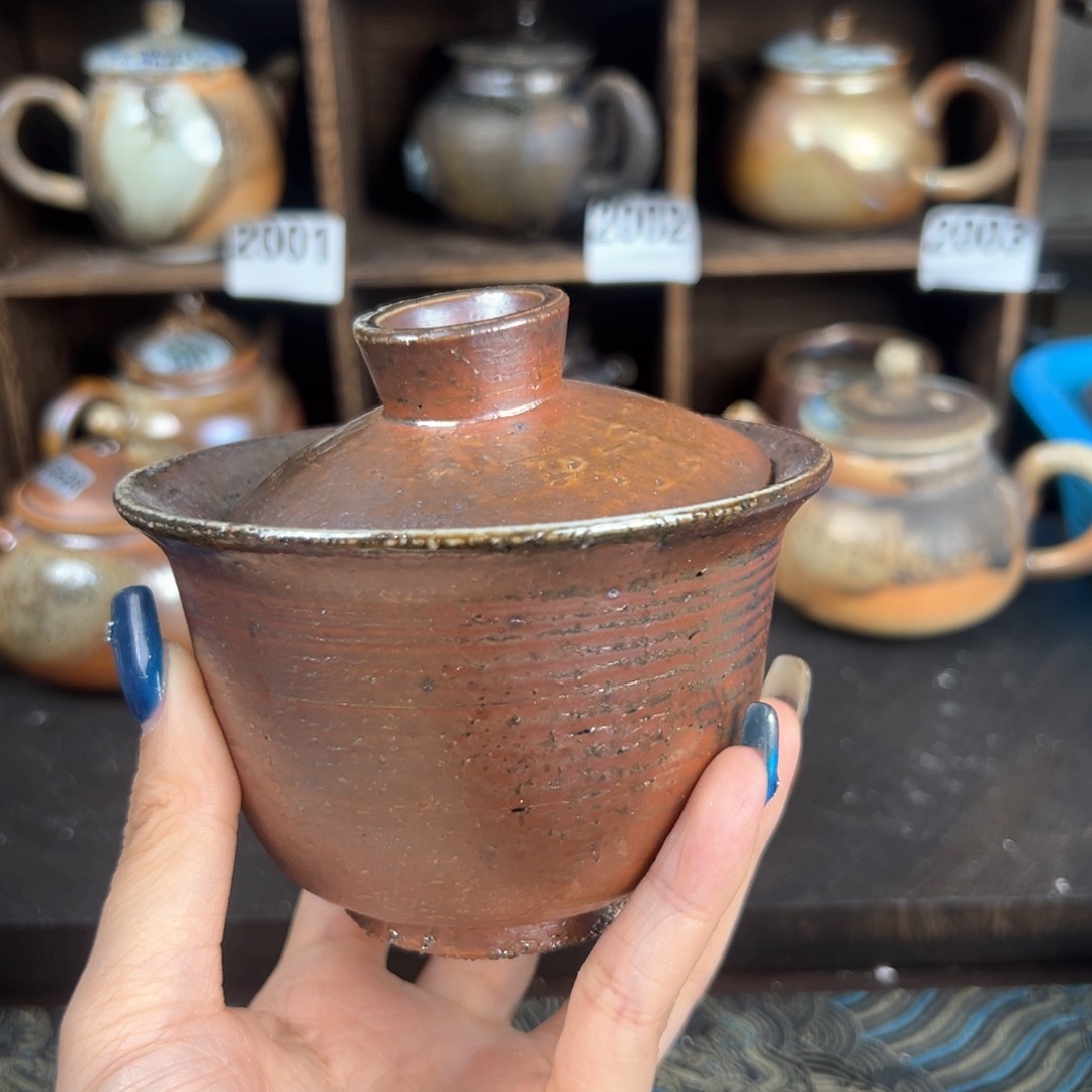 杯柴烧茶器粗陶盖碗