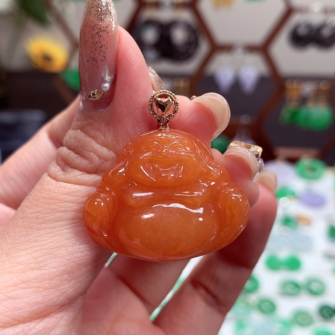 翡翠吊坠(不含链)18K金镶嵌天然翡翠