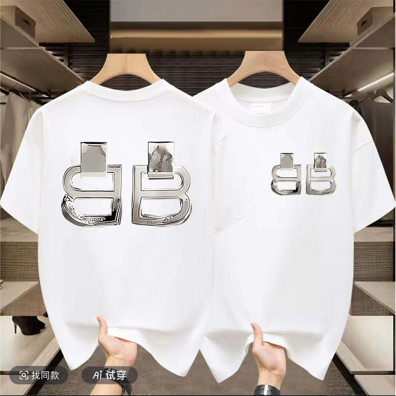 【 15号链接】B奢品仓男女同款 简约重磅情侣百搭潮牌夏季短袖.