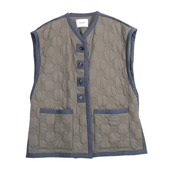 ASYUS 设计师品牌2025秋冬新款撞色拼接棉服单排扣马甲背心女
