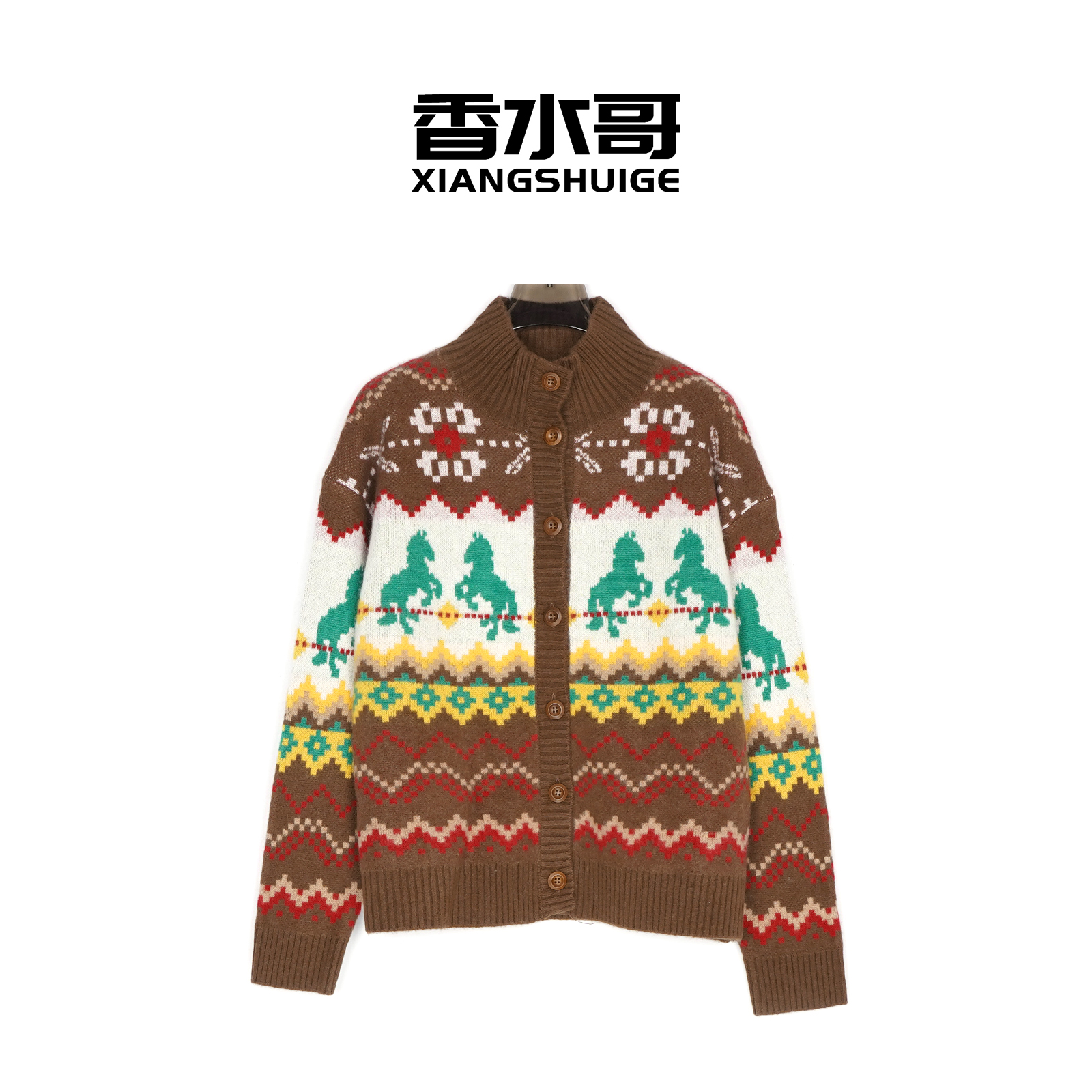 春装新款女士羊绒衫2026北欧复古费尔岛提花宽松开衫短外套