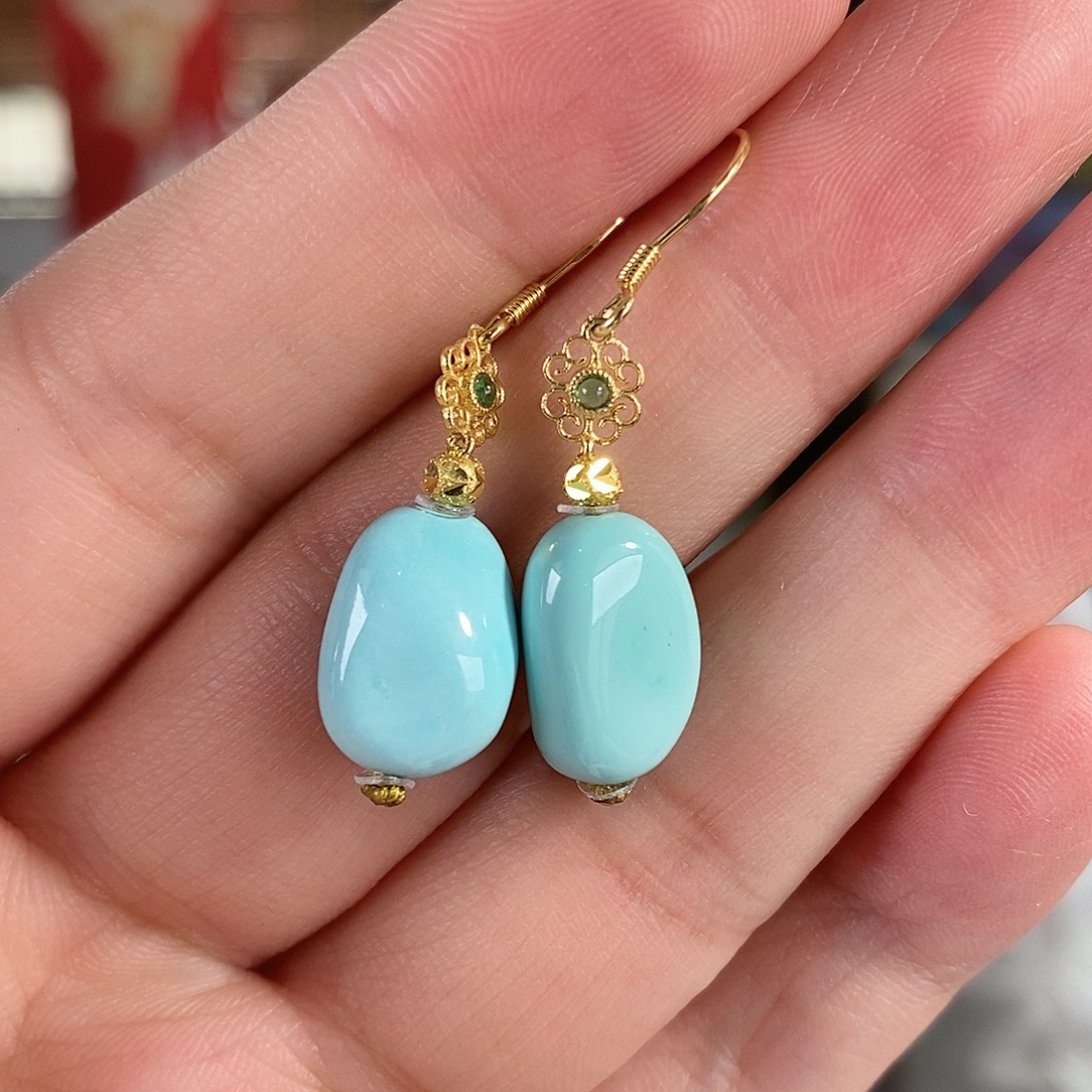 绿松石银S925镀金镶嵌珠宝奇石