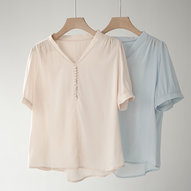 桑蚕丝短袖时尚百搭衬衫休闲宽松轻奢显瘦  LW  8256113