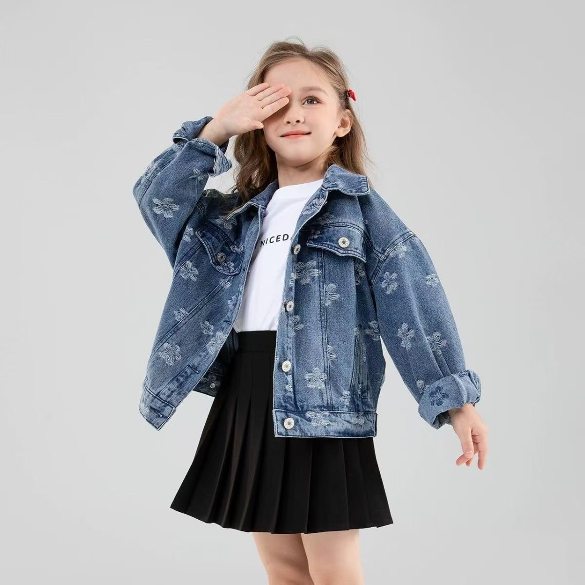 牛仔小孩女童外套春秋新款时尚洋气上衣童装牛仔外套儿童男童秋装