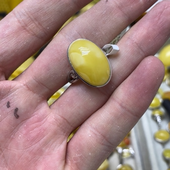 蜜蜡裸石银S925镶嵌戒指