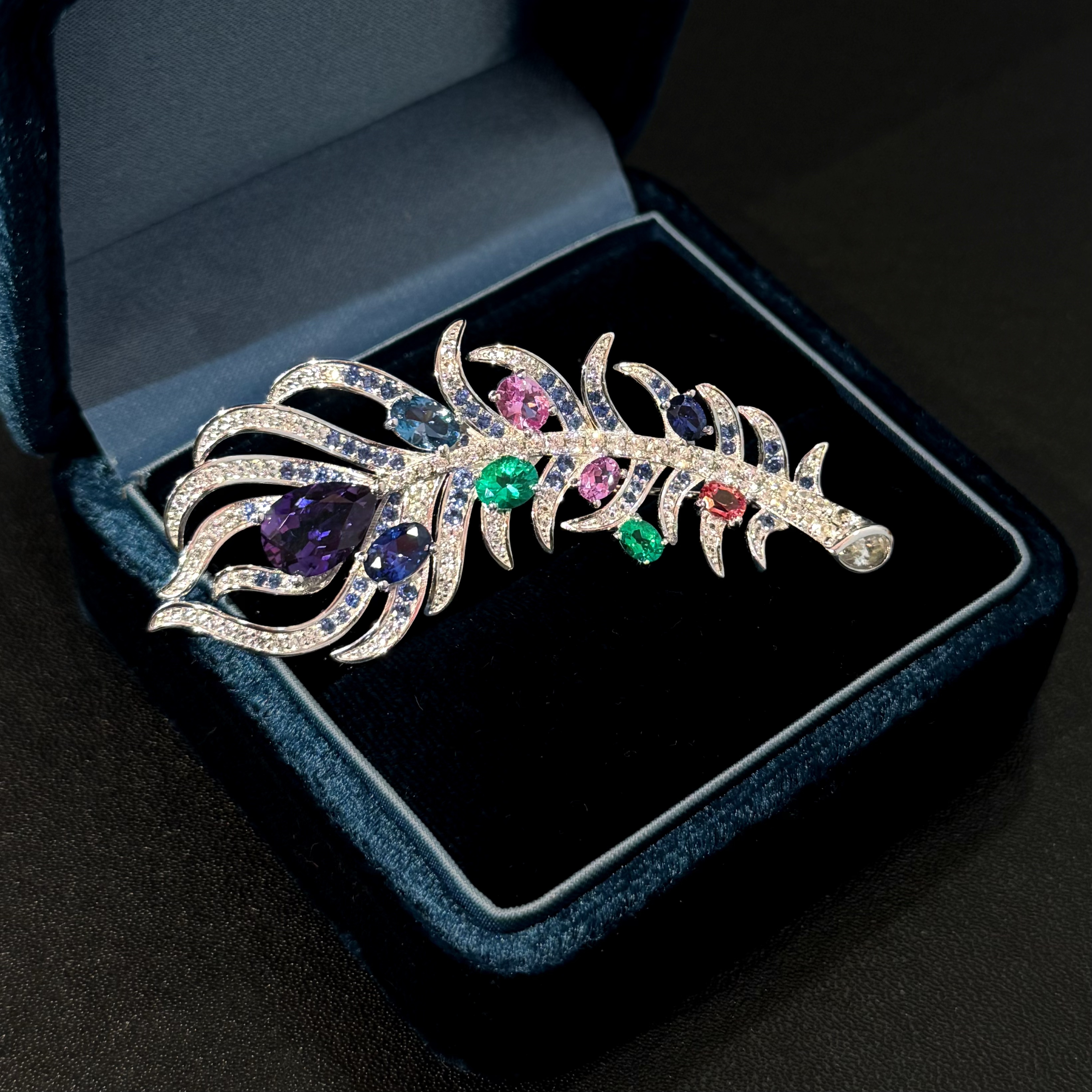 培育蓝宝石X5011【凤羽】新款满钻时尚奢华百搭彩色羽毛叶子胸针