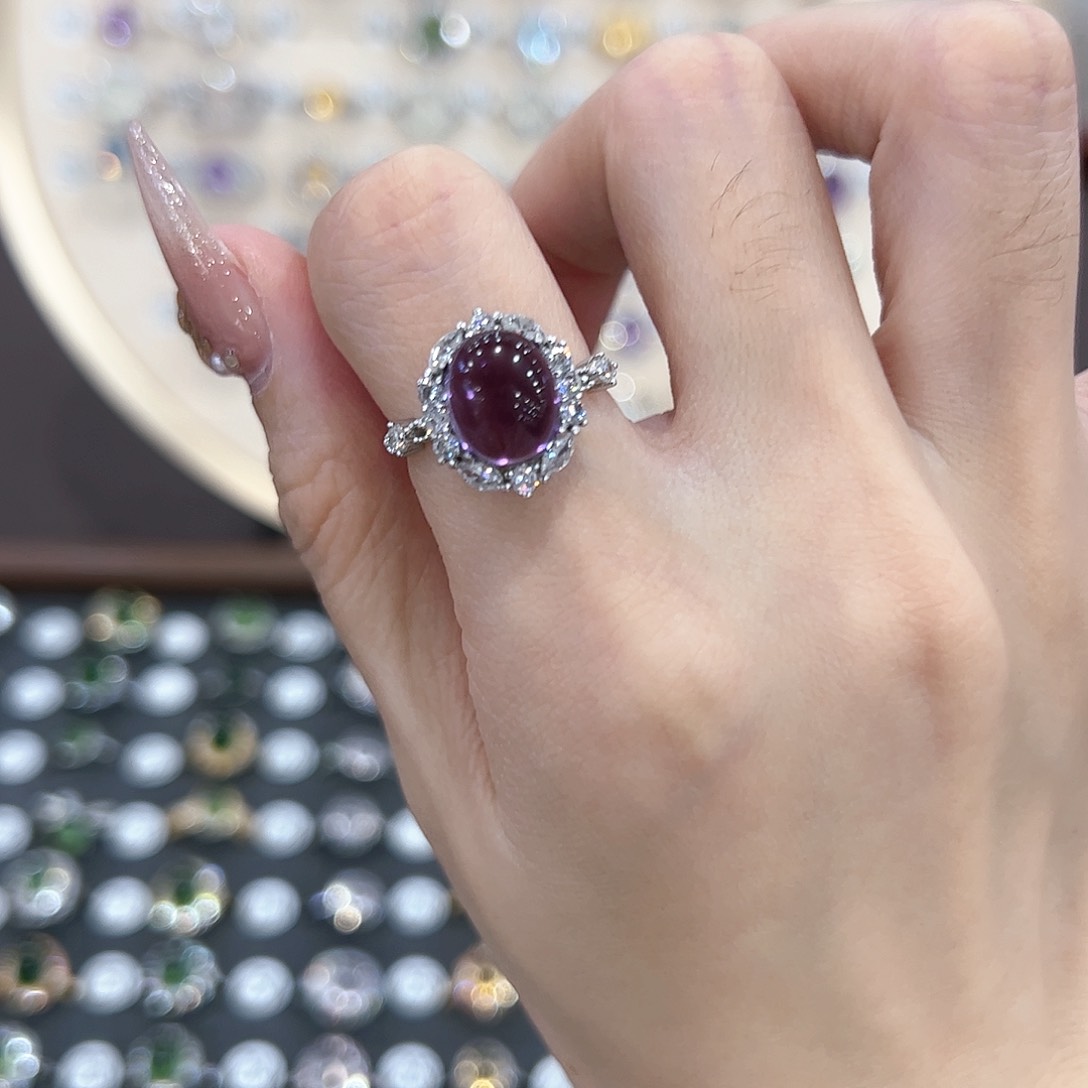 蛇纹石玉戒指银S925镶嵌