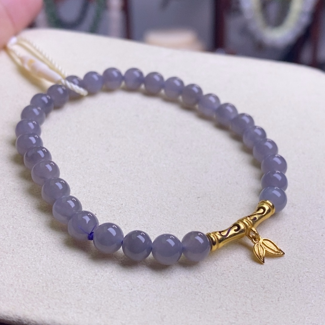 和田玉冰烟紫浓紫圆珠手链6m未镶嵌