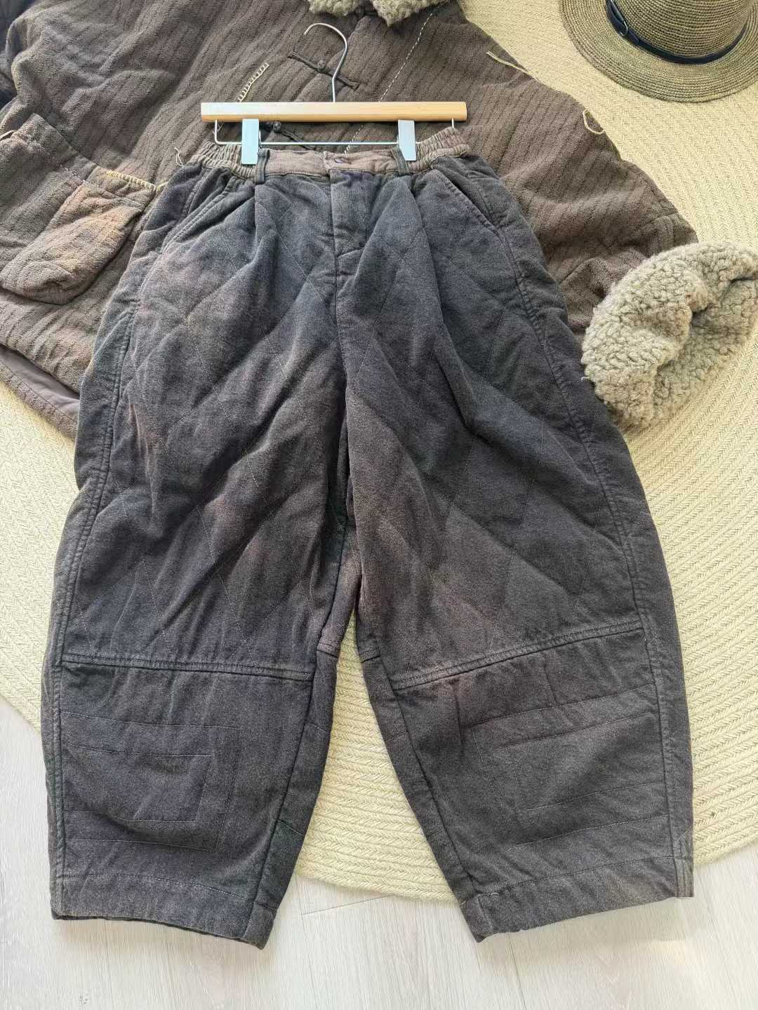 衣牧了然色织棉脚口绣线休闲棉裤0930