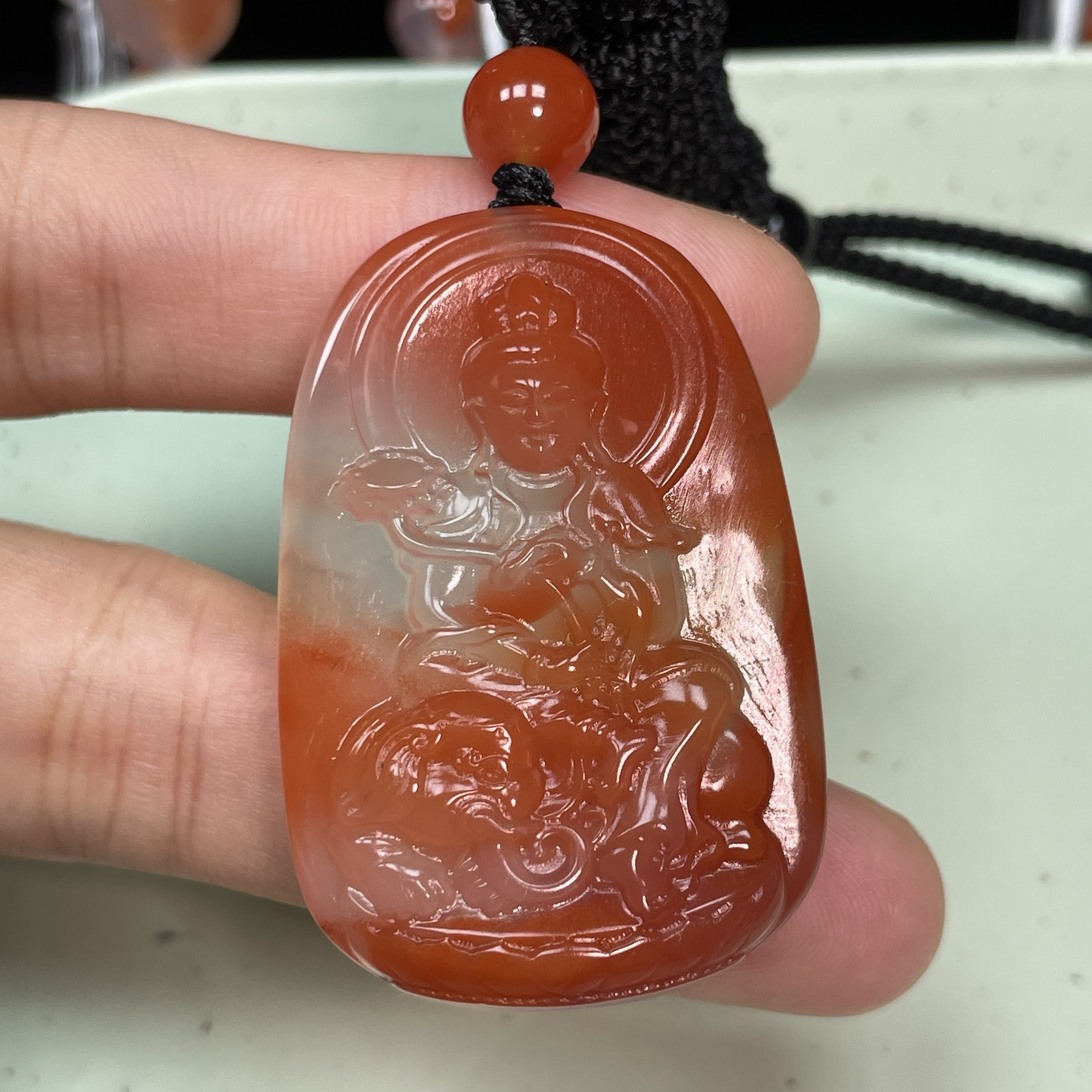 天然南红玛瑙本命佛普贤菩萨29x43x10n生肖龙蛇守护神吊坠男女款