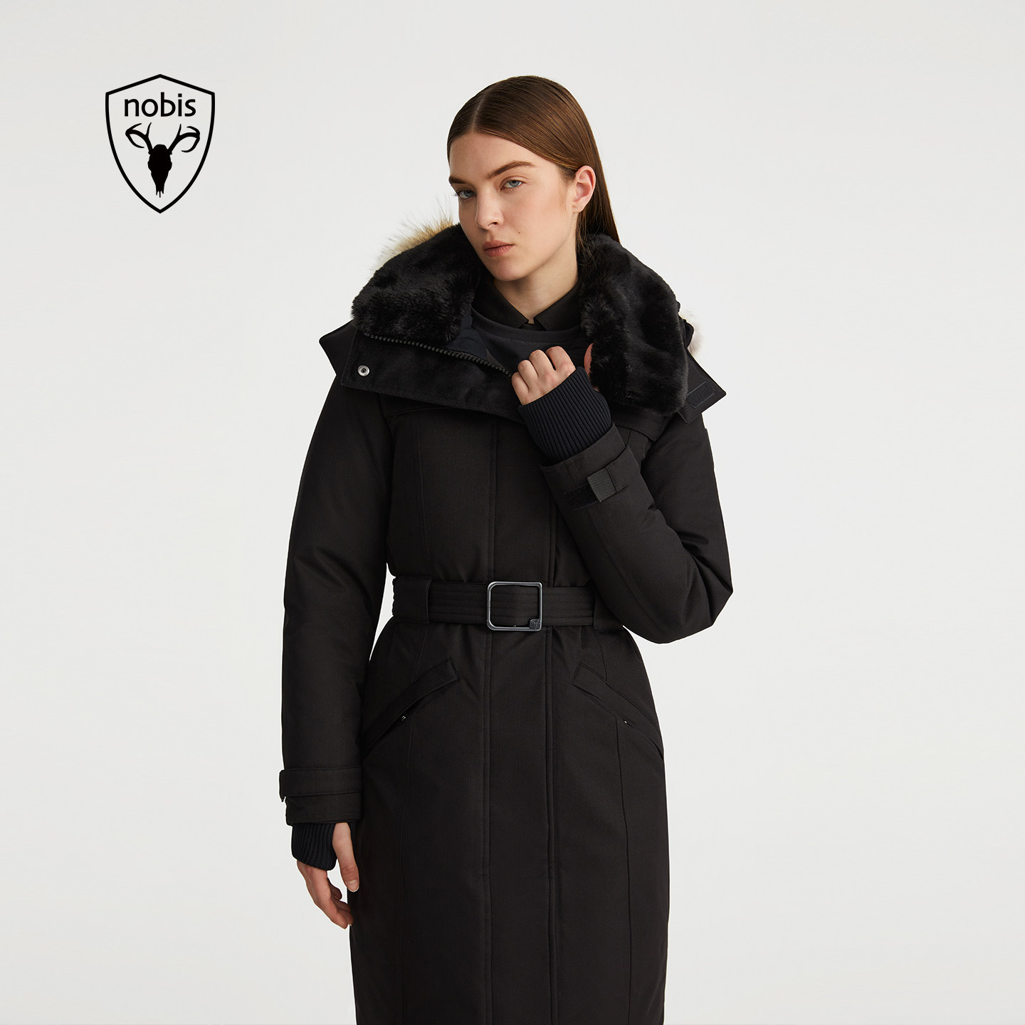 nobis诺北斯秋冬SHE-RA女士连帽束腰长款派克大衣