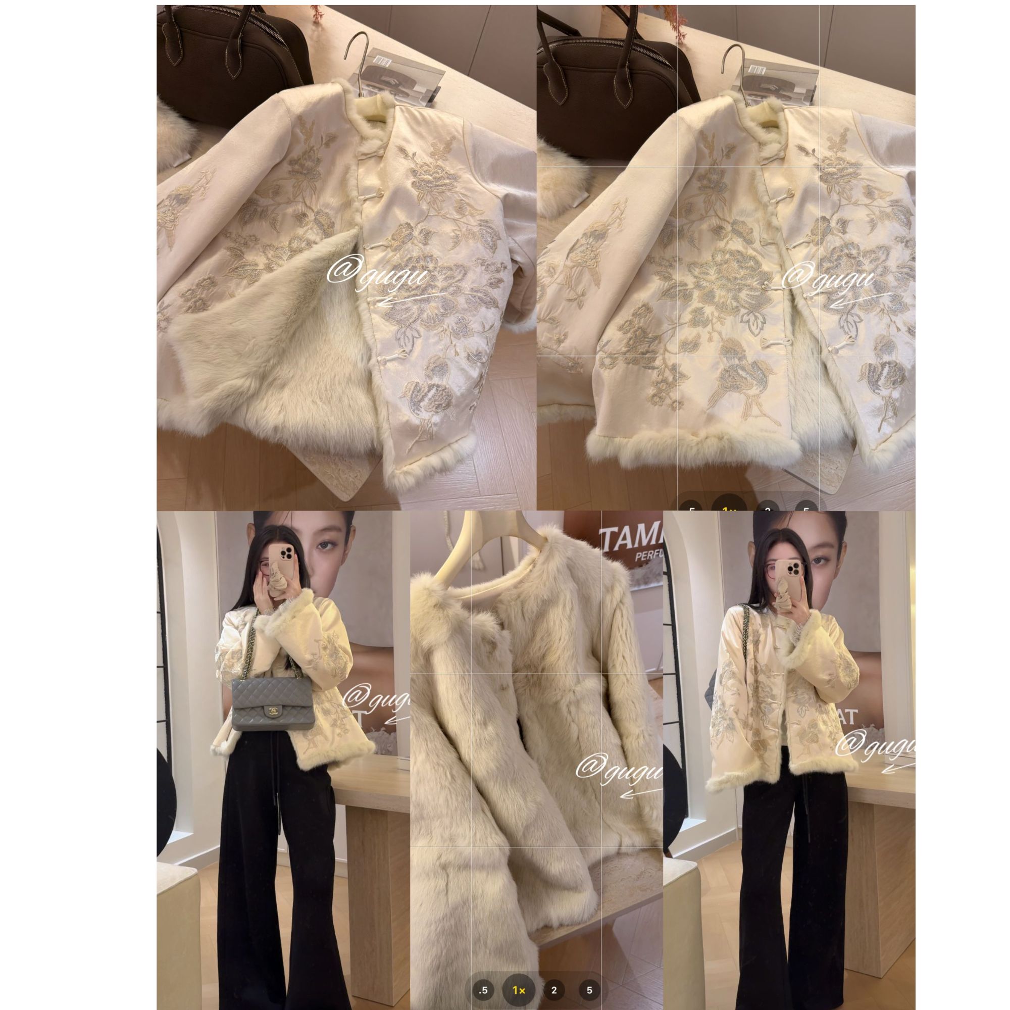 【古古】【报喜兔】超美重工款刺绣国风兔毛双面穿新中式外套G625661