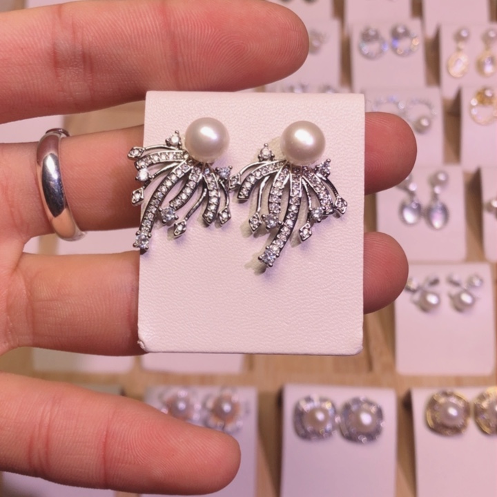 淡水珍珠耳饰银S925镶嵌