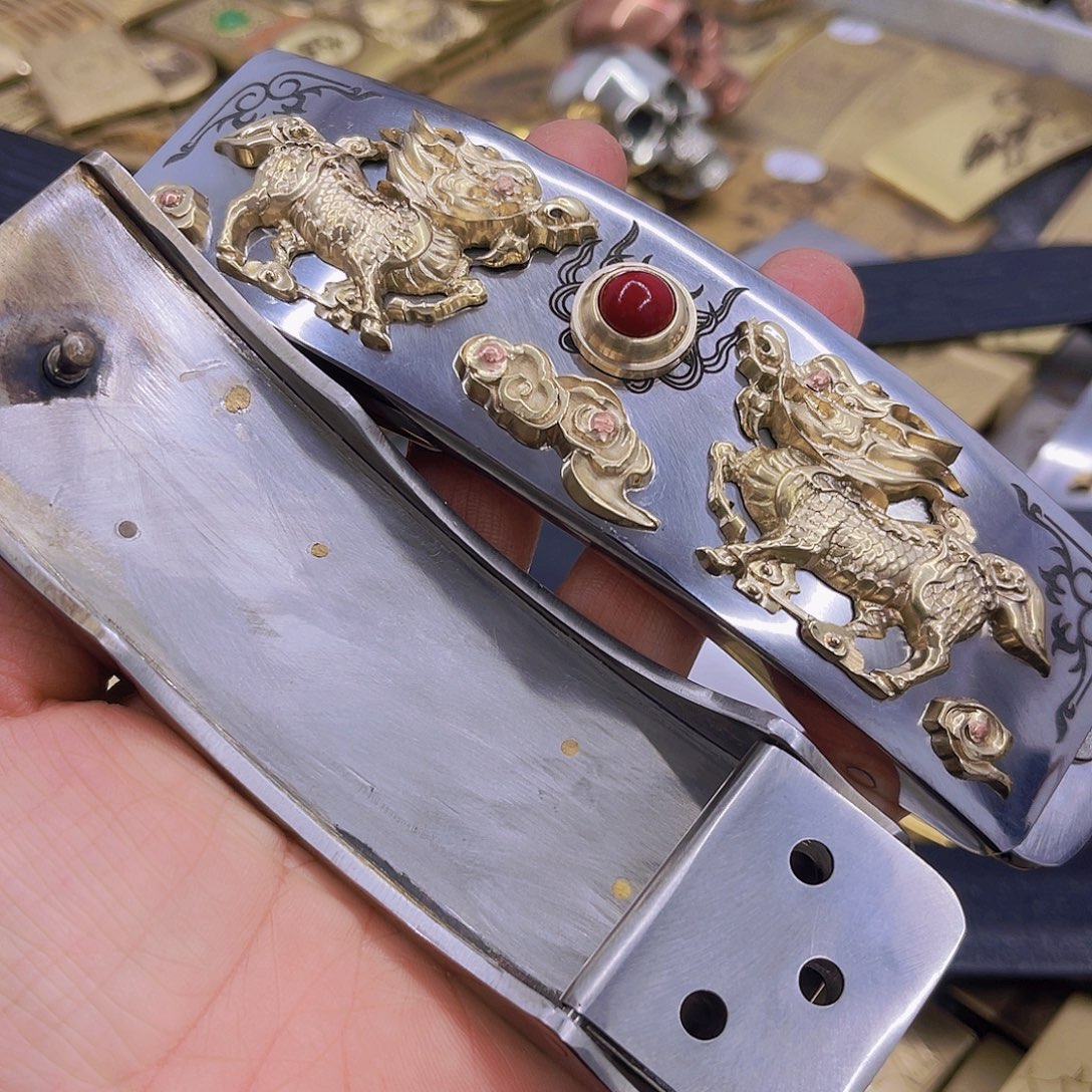 实心铜一件双麒麟16公分