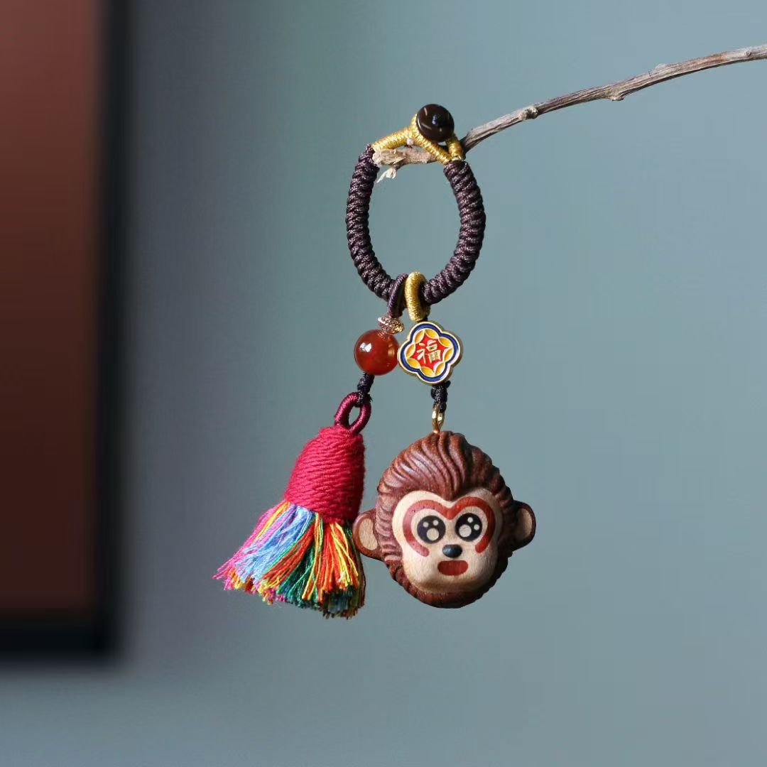 悟空木质木雕钥匙扣流苏