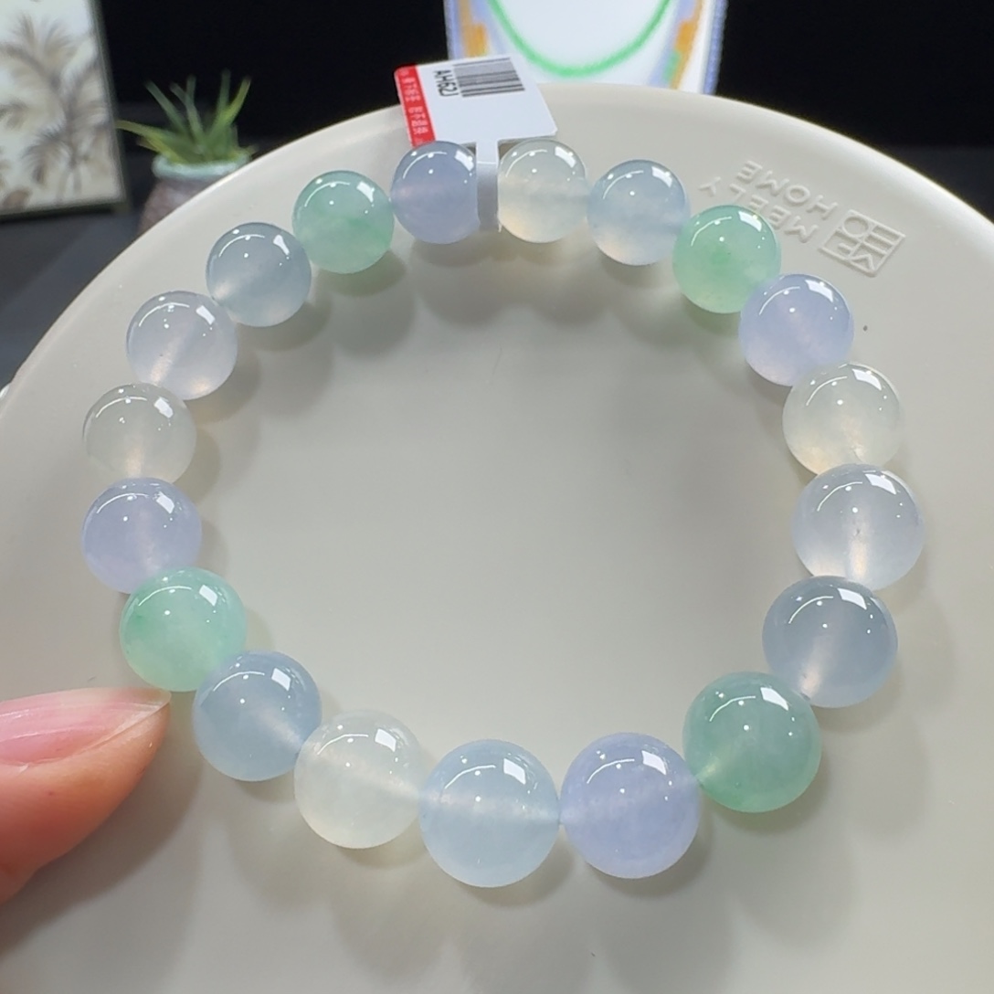 翡翠未镶嵌手链性价比巨高！高冰马卡龙多宝单圈10mm