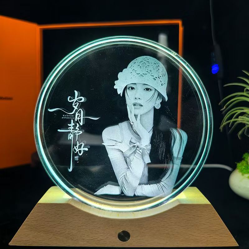 水晶玻璃画照片定制生日礼物送女朋友锤子画纯手工雕刻送闺蜜