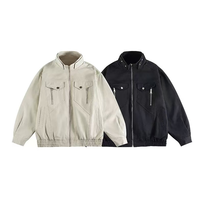  美式纯色工装立领外套男秋季情侣短宽版百搭宽松夹克-7088