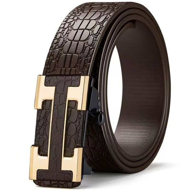 (抖音送礼）男士纹无牙自动扣腰带商务休闲百搭平滑扣皮带