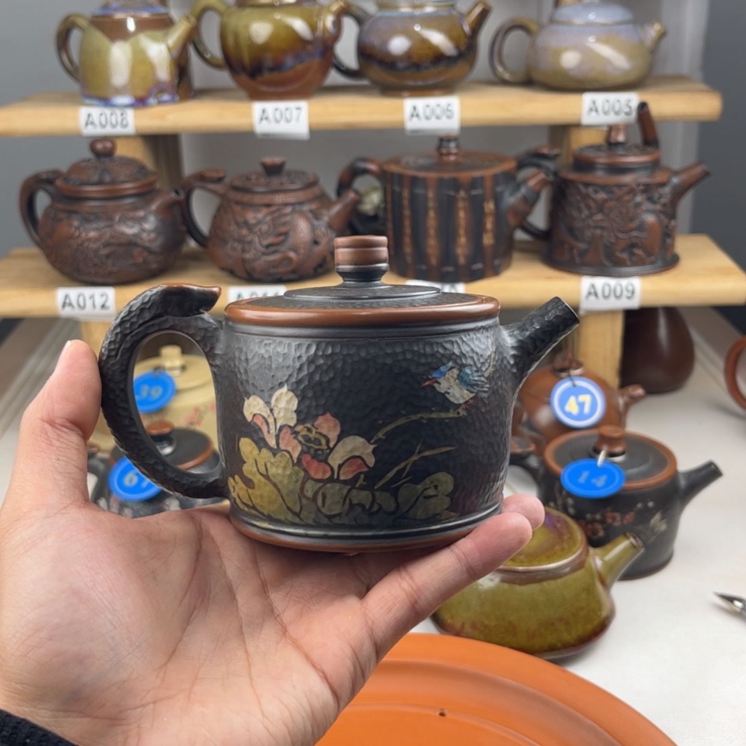 壶230cc锤纹彩填汉瓦，建水紫陶老手艺人全手工精工制作