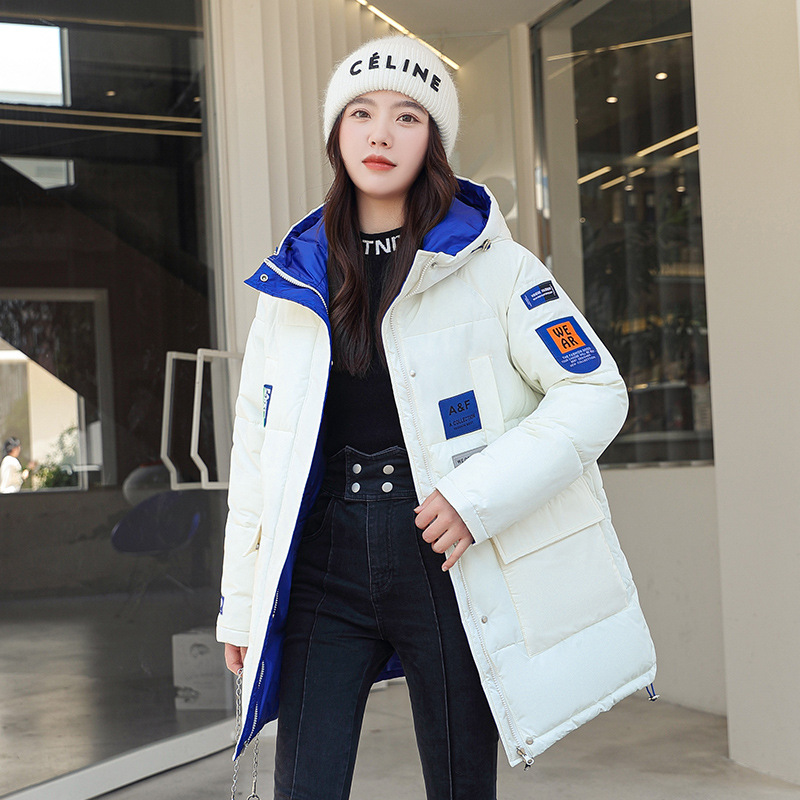 冬季新款双面穿中长款棉服加厚保暖连帽棉服宽松显瘦棉袄外套