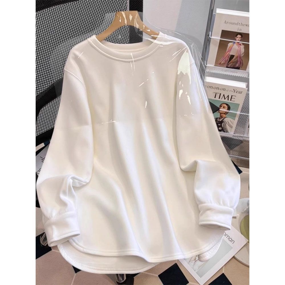 100%纯棉白色打底衫女春秋新款长袖内搭韩版宽松洋气打底衫女内搭