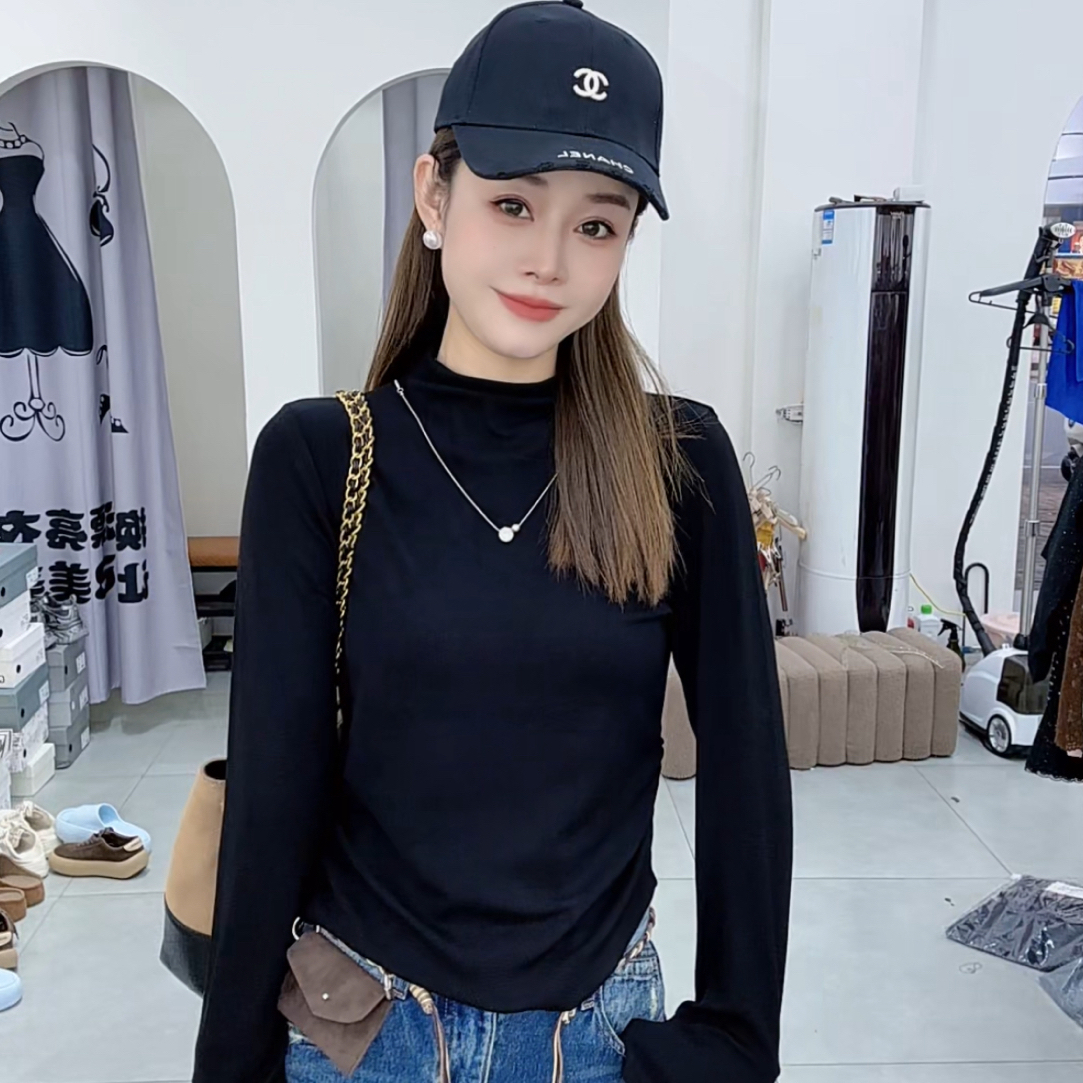 炫彩阁9906【中领百搭显瘦两边抽起设计长袖T恤】