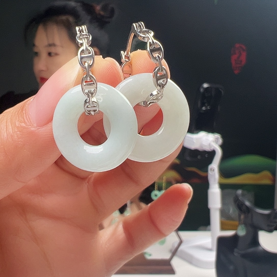 银S925镶嵌翡翠耳饰
