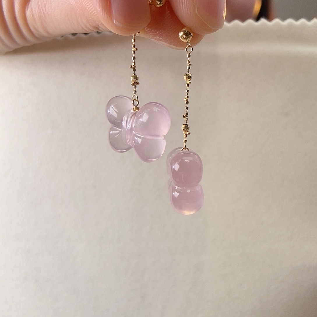 芙蓉石耳饰18K金镶嵌芷*蝴蝶星光粉