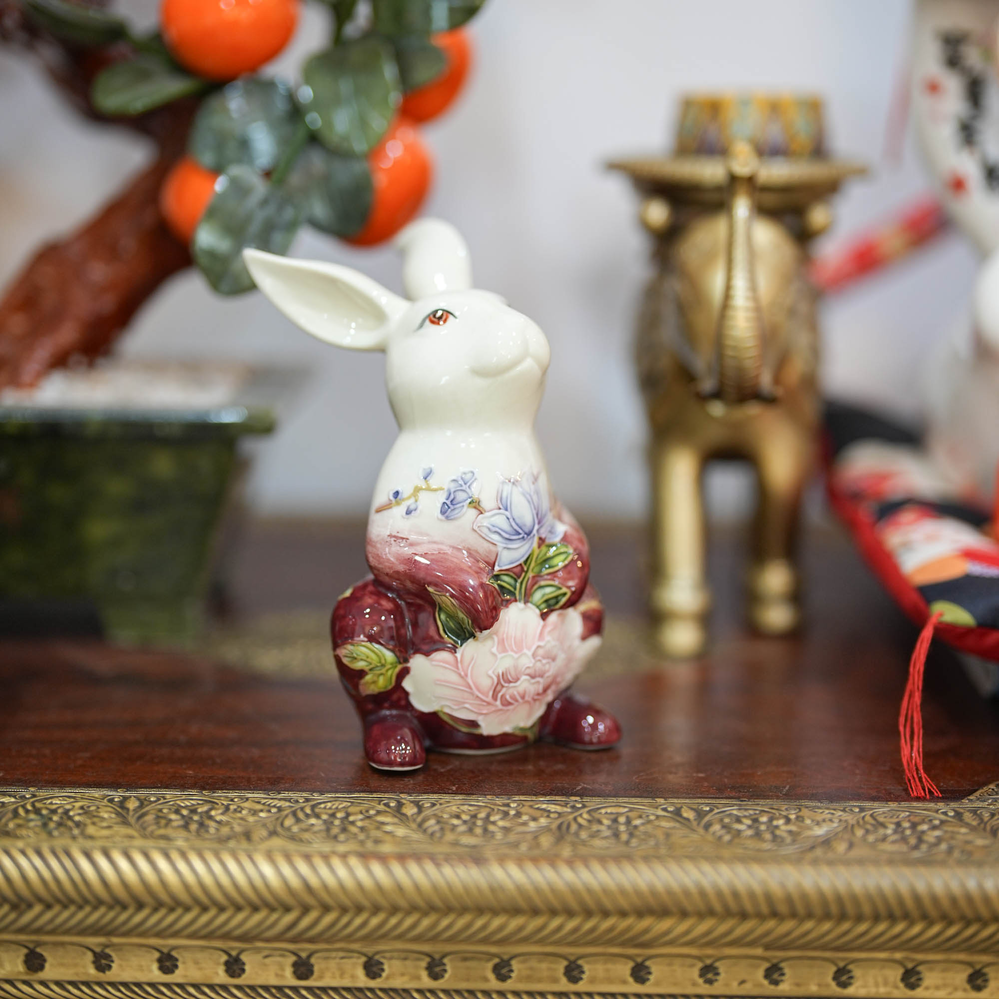【奇居巍】堆料釉下彩陶瓷站姿兔子可爱动物摆件 红白