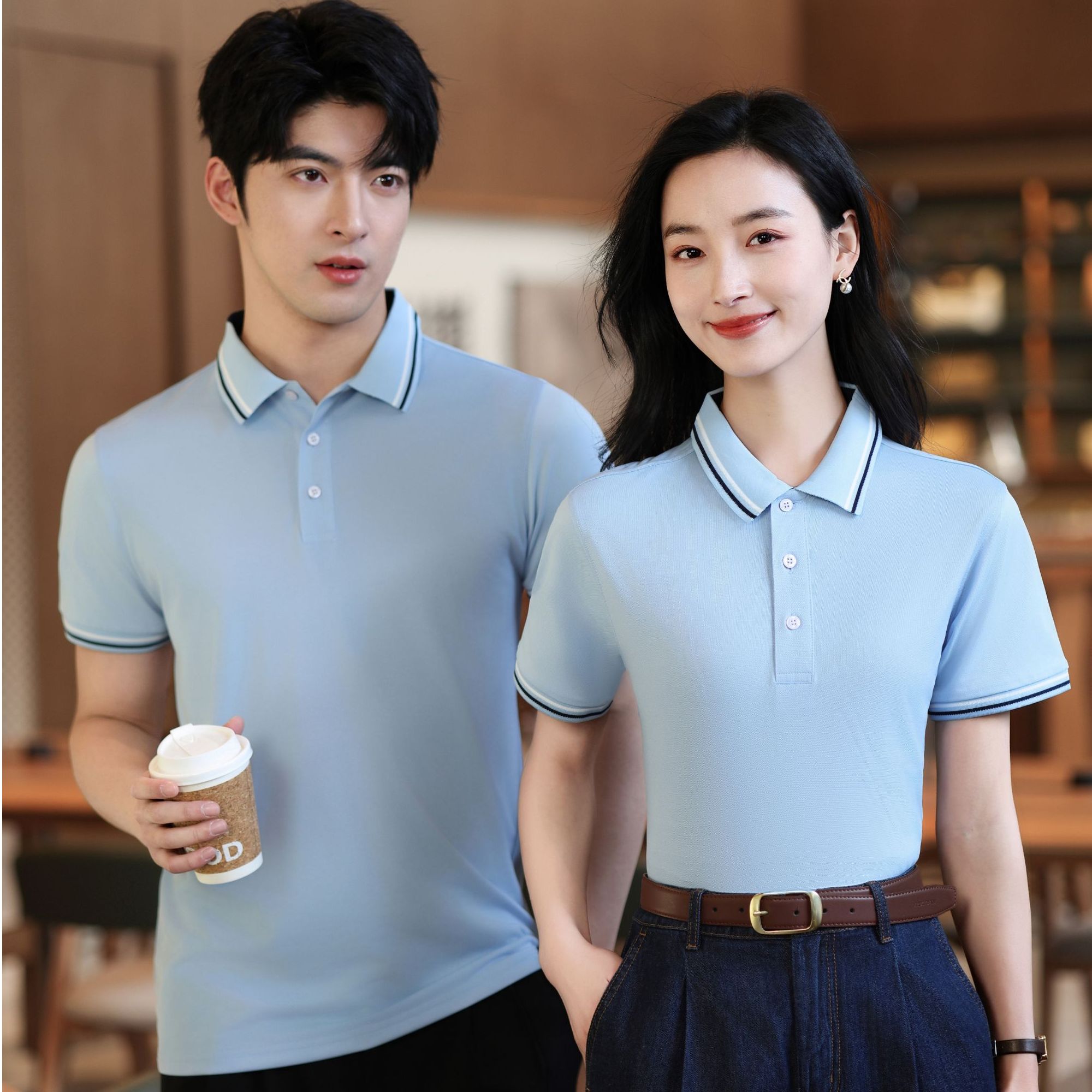 夏季工作服t恤男女餐饮翻领装修装饰短袖定制工衣厂服印logo