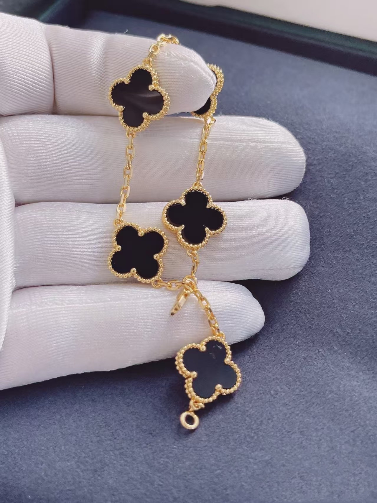 （雅雅精选）18K金五花黑玛手链IHG075实心金粗链条11.5克标准版 