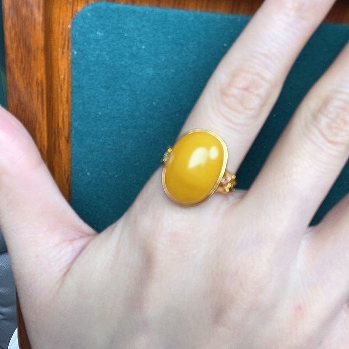 蜜蜡戒指银S925镶嵌戒指