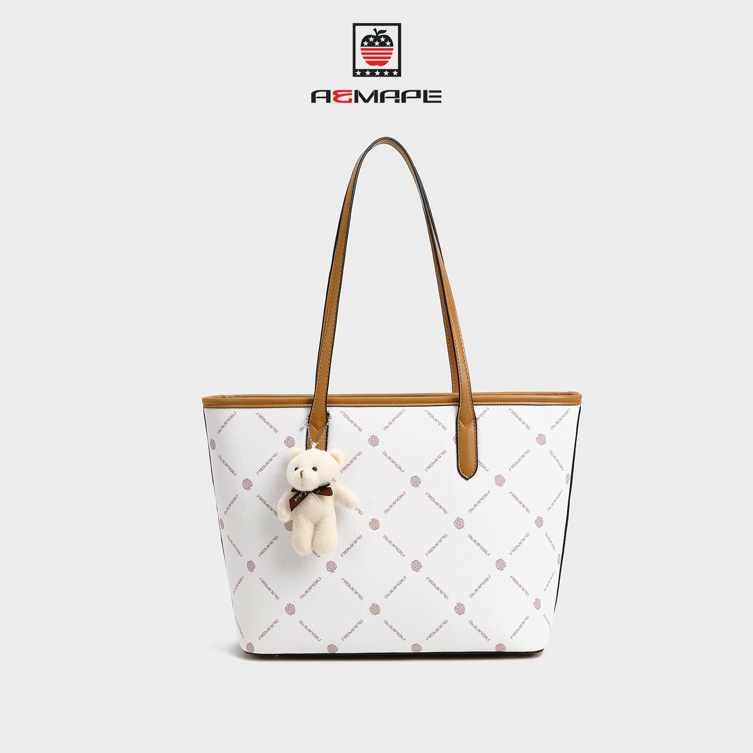 通勤风甜美风印花托特包单肩包手拎包包白色时尚