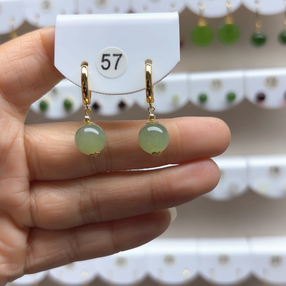 和田玉耳饰银S925镶嵌