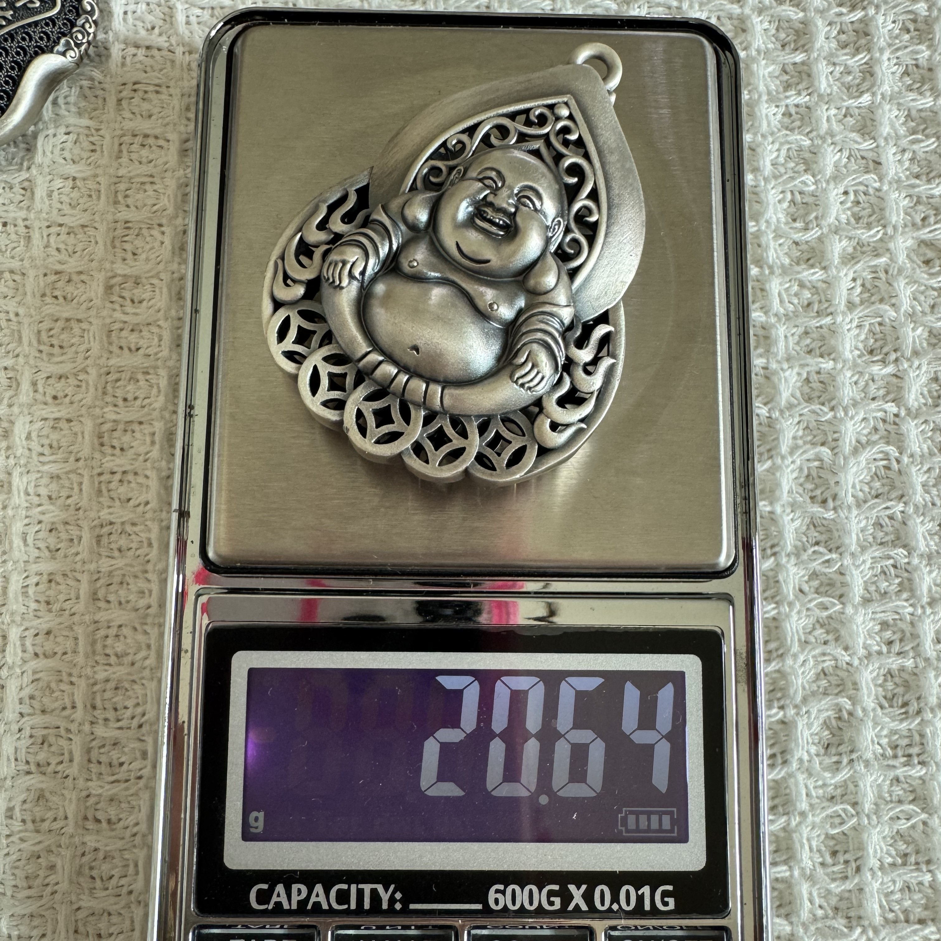 吊坠足银 纯银吊坠。弥勒佛999足银