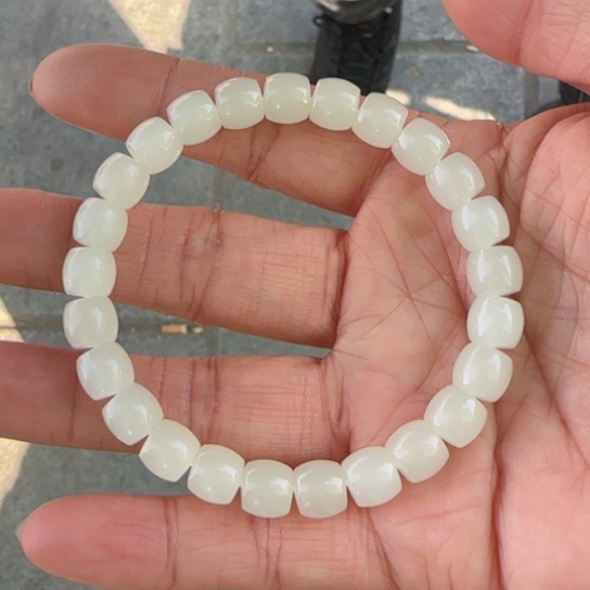 和田玉手链未镶嵌新疆老料特细料白羊脂高冰卡8