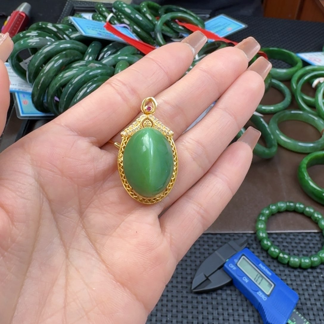 和田玉（碧玉）颈饰银S925镶嵌