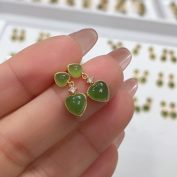 和田玉（碧玉）耳饰银S925镶嵌