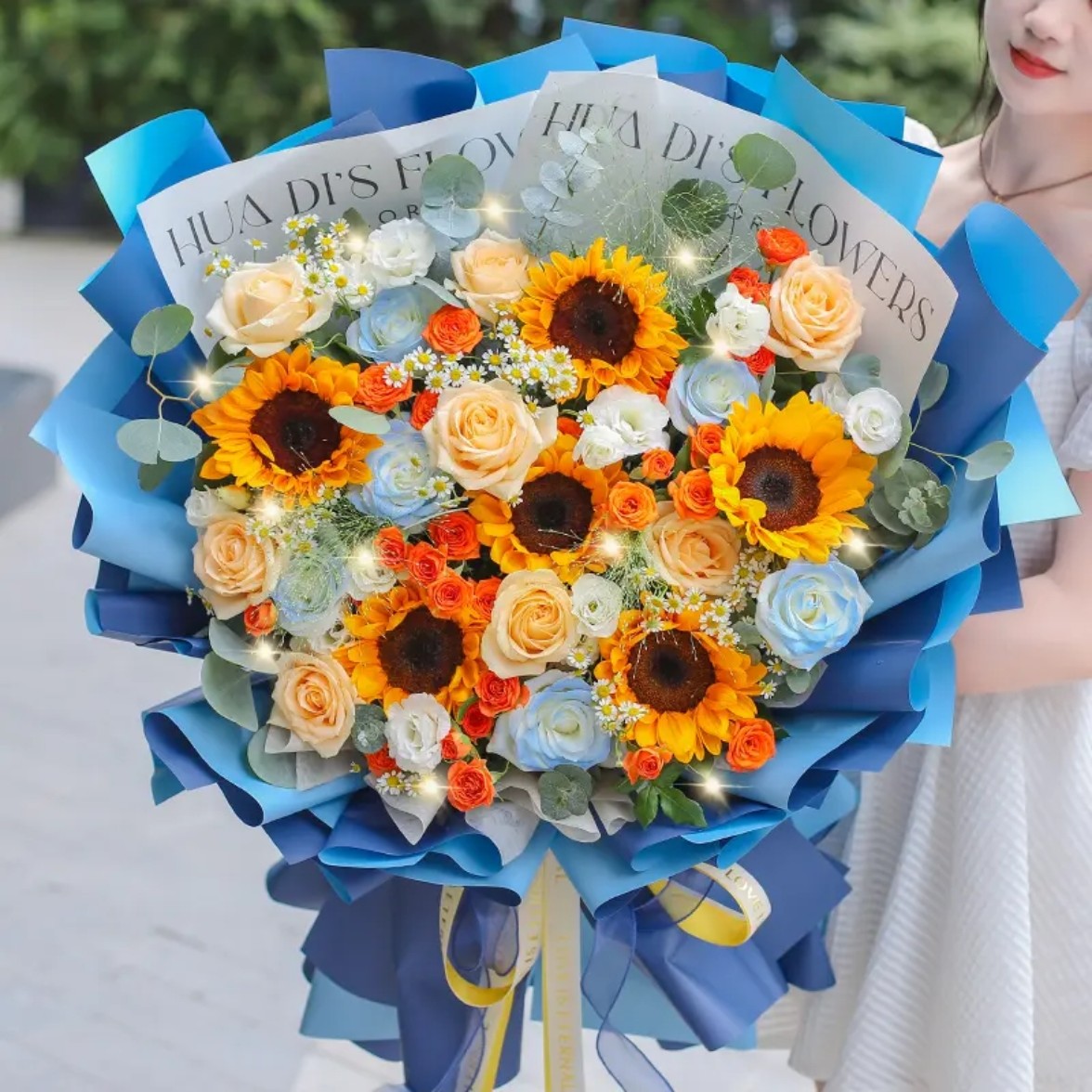 【七夕 成人礼 毕业季】向日葵香槟玫瑰混搭花束鲜花速递同一举夺魁