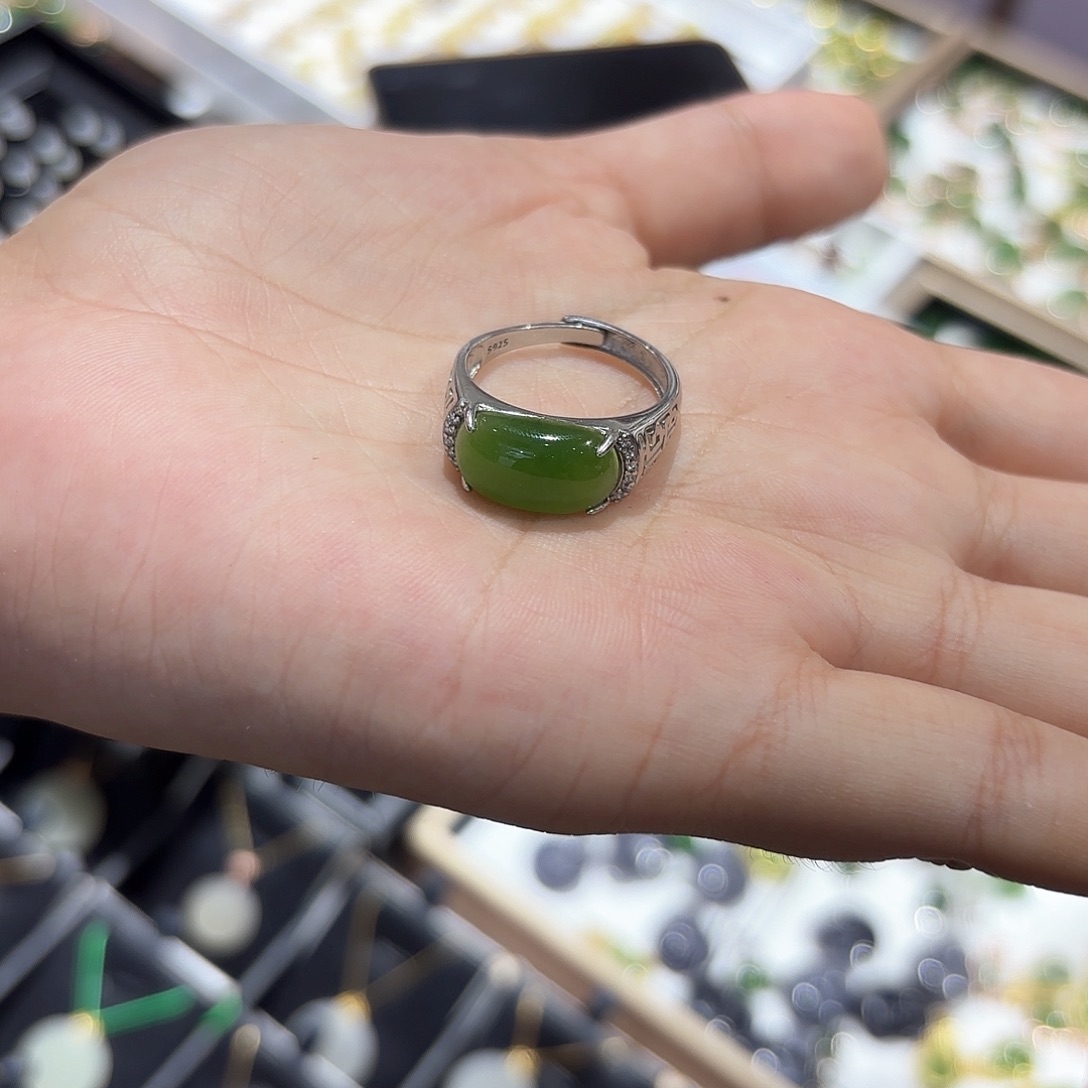 和田玉戒指银S925镶嵌