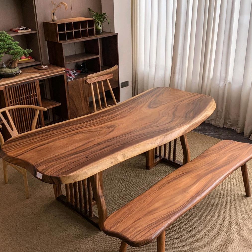 南美胡桃木实木整板大板茶桌家用原木茶台阳台桌客厅多功能一体桌